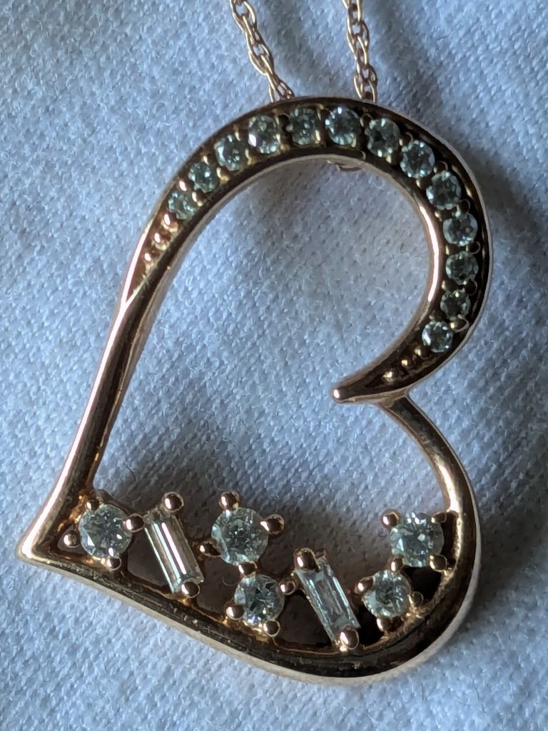 Zales 1/4ct Tw Baguette Round Diamond Scatter Tilted Heart Pendant 10k Rose Gold